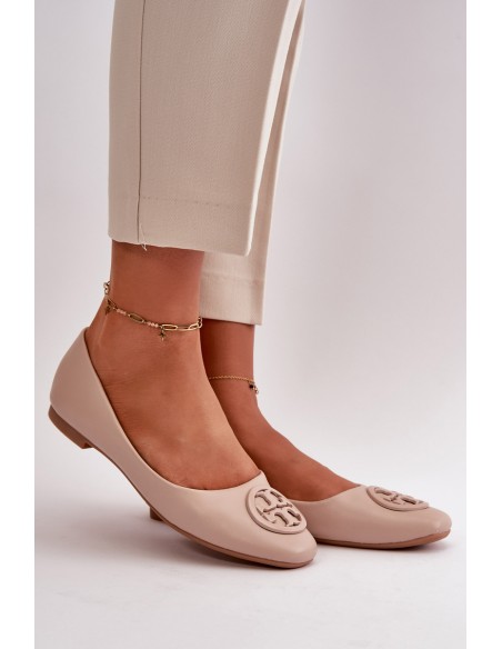 Women's Ballerina Flats with Eco Leather Decoration Beige Rhodike