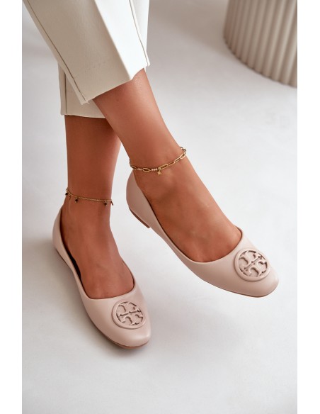 Women's Ballerina Flats with Eco Leather Decoration Beige Rhodike