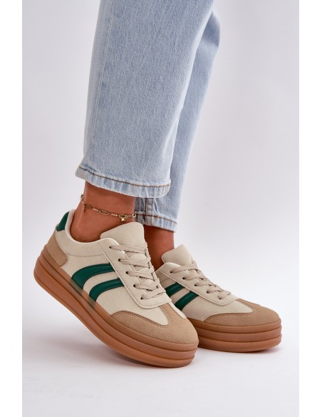 Women's Platform Sneakers in Beige-Green Nesonice