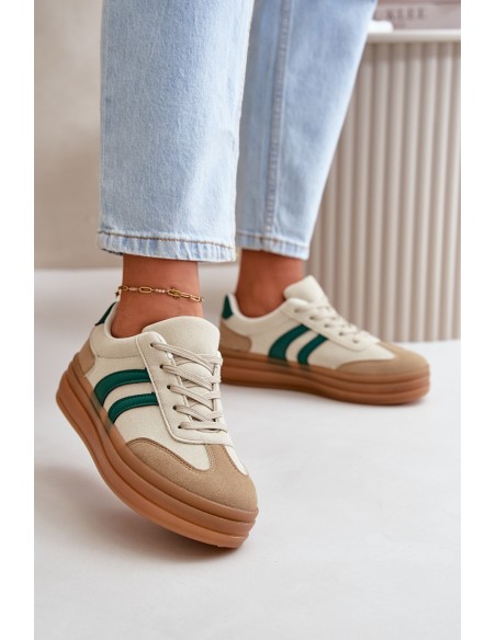 Women's Platform Sneakers in Beige-Green Nesonice