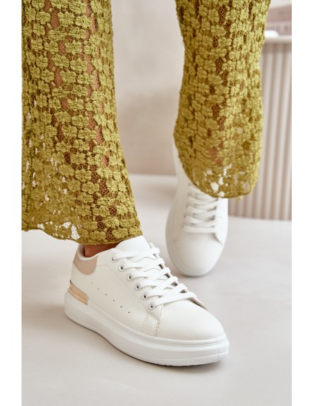 Low Women's Platform Sneakers Made Of Eco Leather White-Beige Nevelena