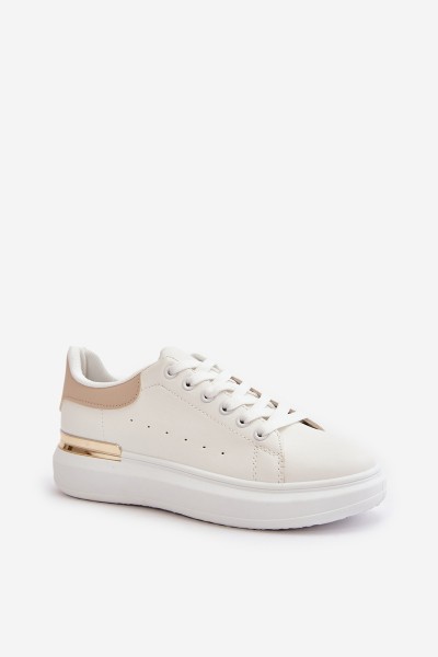 Low Women's Platform Sneakers Made Of Eco Leather White-Beige Nevelena 2