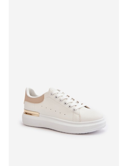 Low Women's Platform Sneakers Made Of Eco Leather White-Beige Nevelena