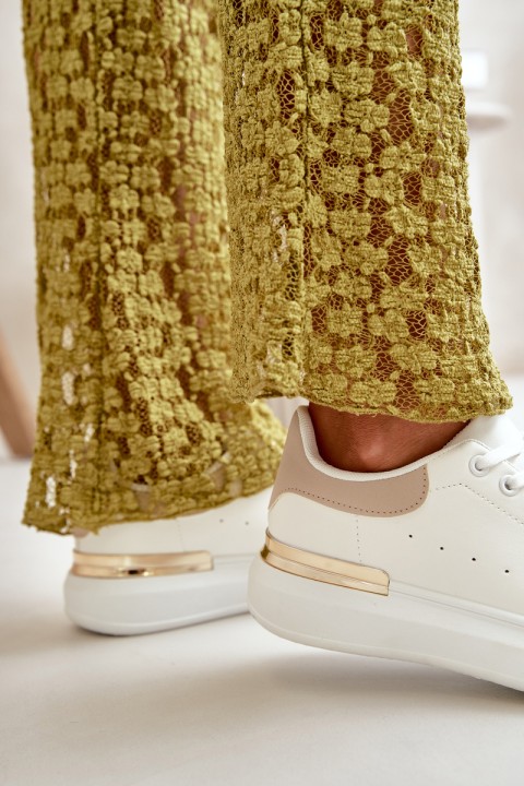 Low Women's Platform Sneakers Made Of Eco Leather White-Beige Nevelena