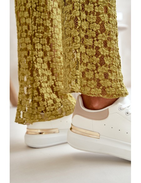 Low Women's Platform Sneakers Made Of Eco Leather White-Beige Nevelena