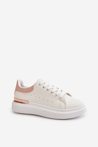 Low Women's Sneakers On Platform Made Of Eco Leather White-Pink Nevelena 2