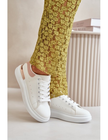 Low Women's Sneakers On Platform Made Of Eco Leather White-Pink Nevelena