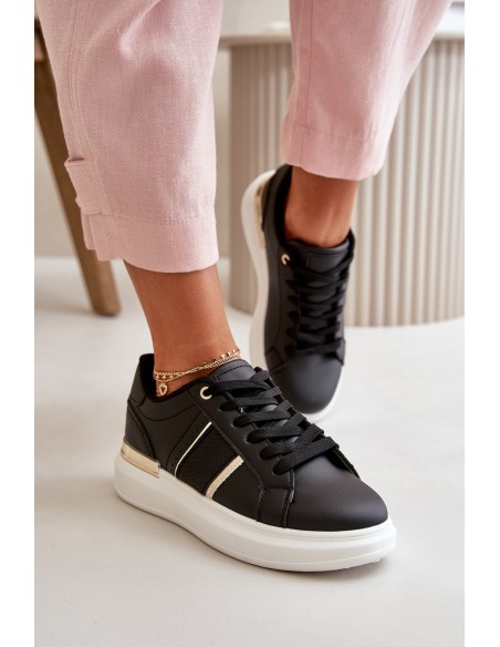 Madingi moteriški sportbačiai su platforma, pagaminti iš ekologiškos odos juodos spalvos Nevisase