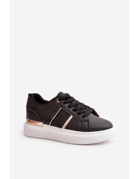 Fashionable Women's Platform Sneakers Made Of Eco Leather Black Nevisase