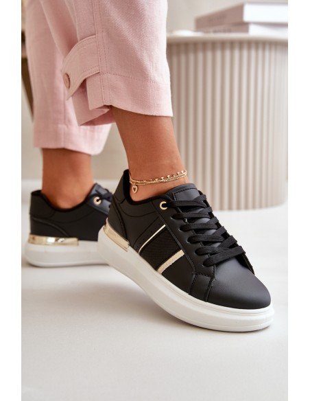 Madingi moteriški sportbačiai su platforma, pagaminti iš ekologiškos odos juodos spalvos Nevisase