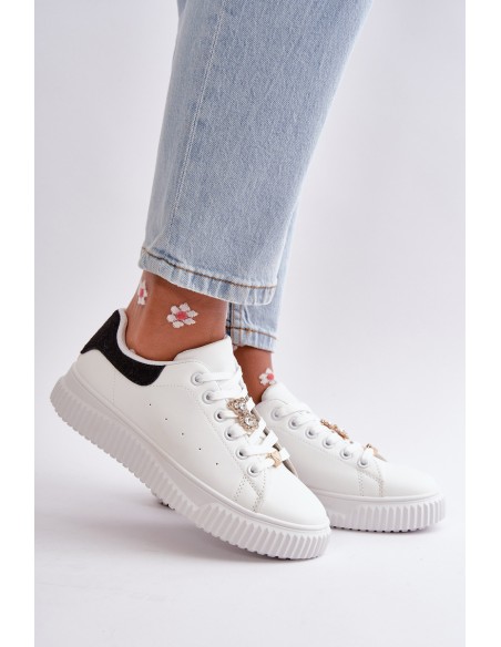 Low Sneakers Made Of Eco Leather With Charms Black-White Cillione