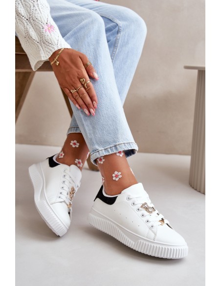 Low Sneakers Made Of Eco Leather With Charms Black-White Cillione