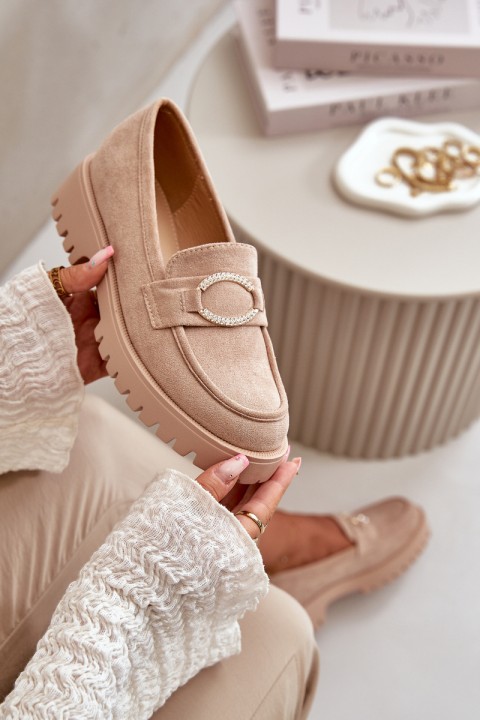 Women's Eco Suede Loafers With Shiny Detail Beige Avellina