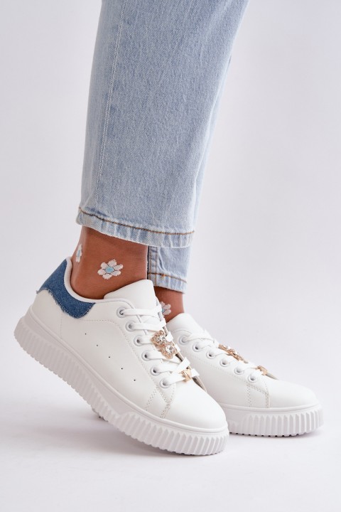 Low Sneakers Made Of Eco Leather With Pins White-Blue Cillione