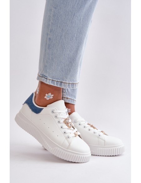 Low Sneakers Made Of Eco Leather With Pins White-Blue Cillione