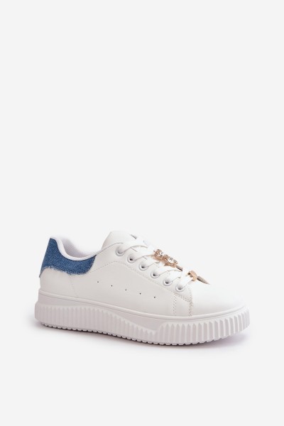 Low Sneakers Made Of Eco Leather With Pins White-Blue Cillione 2