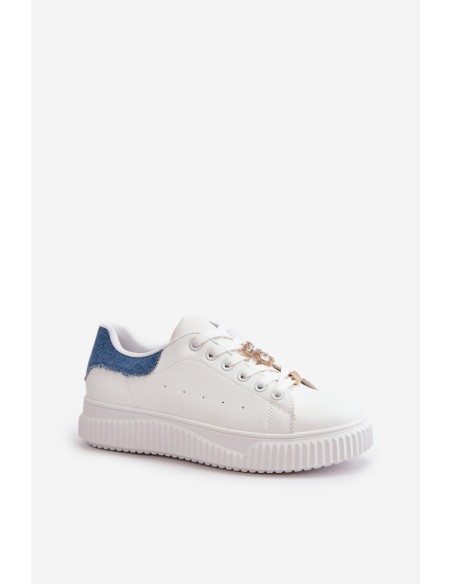 Low Sneakers Made Of Eco Leather With Pins White-Blue Cillione