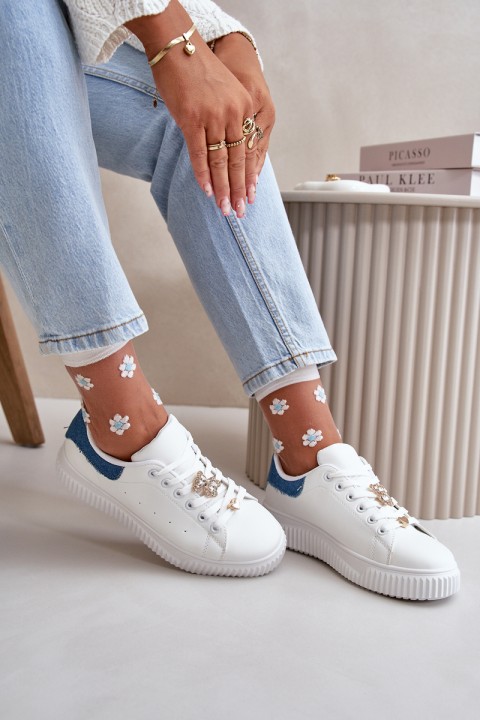 Low Sneakers Made Of Eco Leather With Pins White-Blue Cillione