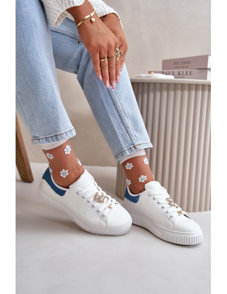 Low Sneakers Made Of Eco Leather With Pins White-Blue Cillione