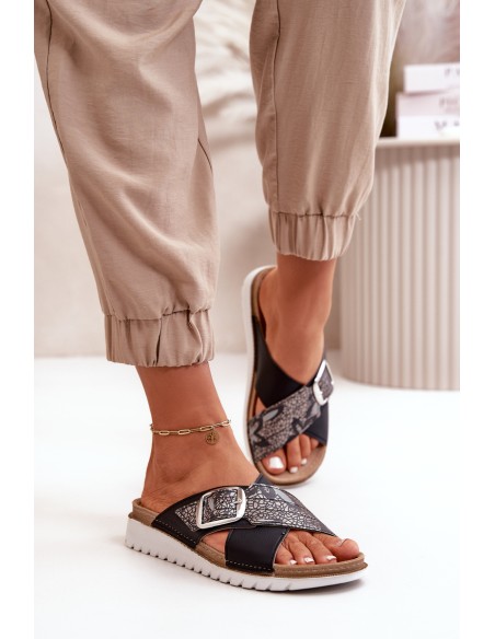 Comfortable Women's Slippers With Buckle Inblu CN000032 Black