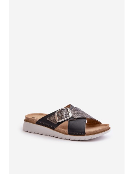 Comfortable Women's Slippers With Buckle Inblu CN000032 Black