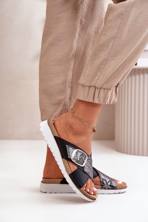 Comfortable Women's Slippers With Buckle Inblu CN000032 Black