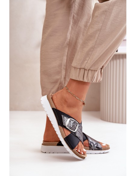 Comfortable Women's Slippers With Buckle Inblu CN000032 Black