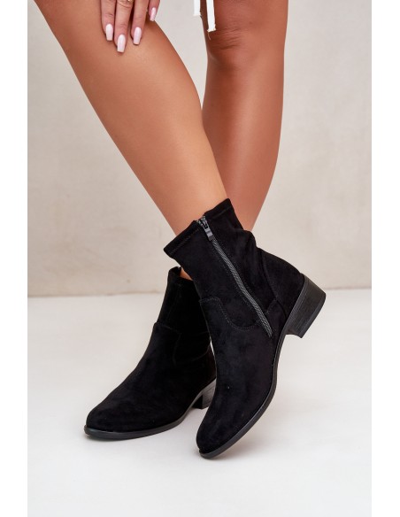 Women's Ankle Boots with Flat Heel and Zip Beige Loratie