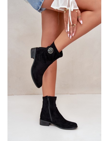 Women's Ankle Boots with Flat Heel and Zip Beige Loratie