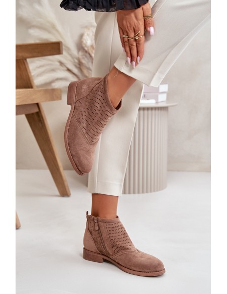 Women's Ankle Boots With Flat Heel Perforated Brown S.Barski HY42-076