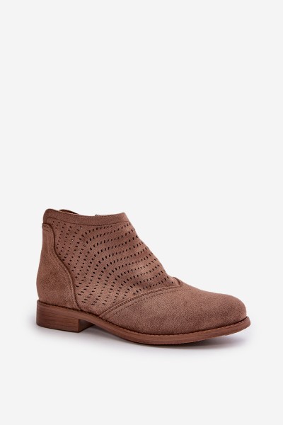 Women's Ankle Boots With Flat Heel Perforated Brown S.Barski HY42-076 2