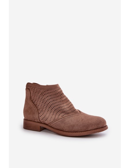 Women's Ankle Boots With Flat Heel Perforated Brown S.Barski HY42-076