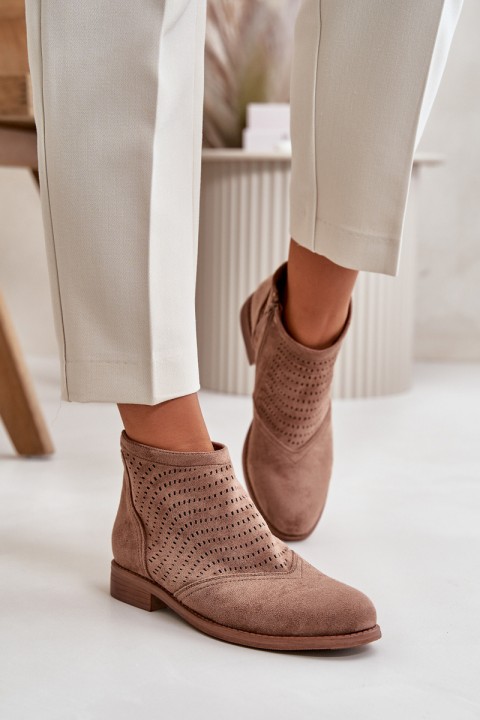 Women's Ankle Boots With Flat Heel Perforated Brown S.Barski HY42-076