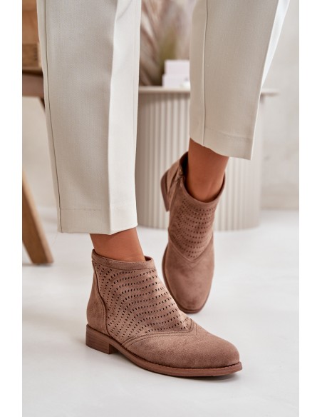 Women's Ankle Boots With Flat Heel Perforated Brown S.Barski HY42-076