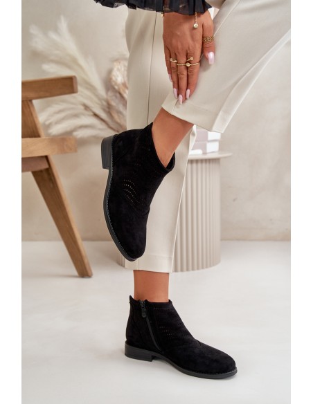 Womens Flat Heeled Cutout Boots Black S.Barski HY42-076