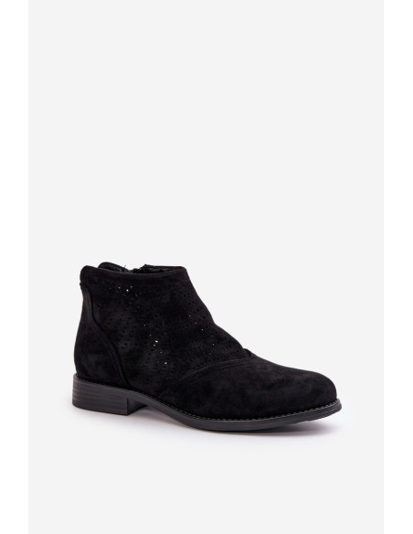 Womens Flat Heeled Cutout Boots Black S.Barski HY42-076