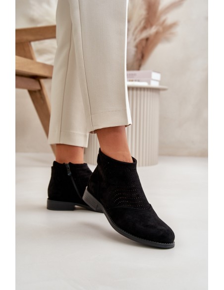 Womens Flat Heeled Cutout Boots Black S.Barski HY42-076