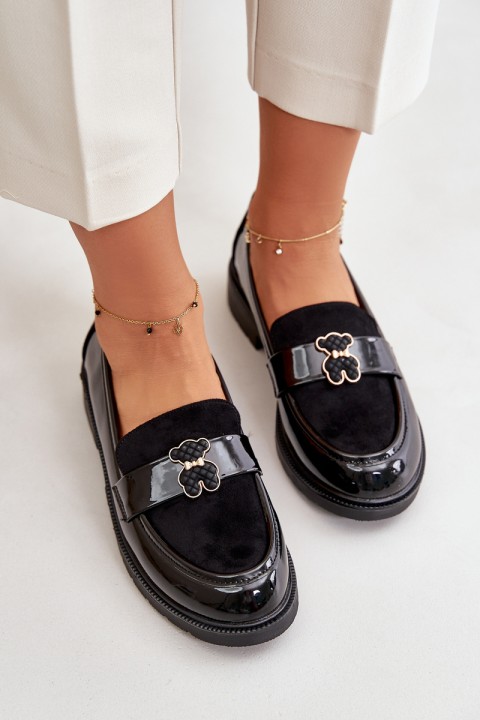 Lacquered Women's Moccasins With Bear Black S.Barski HY42-339A