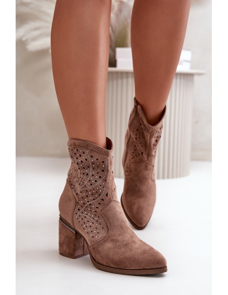 Embellished Women's Heeled Boots Made Of Eco Suede Brown S.Barski HY42-029