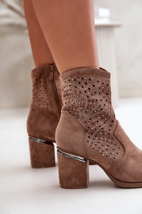 Embellished Women's Heeled Boots Made Of Eco Suede Brown S.Barski HY42-029