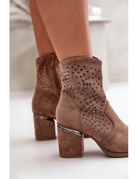 Embellished Women's Heeled Boots Made Of Eco Suede Brown S.Barski HY42-029