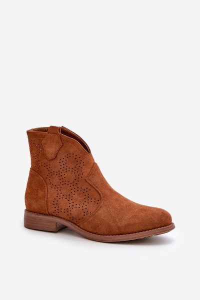 Ladies Cutout Ankle Boots On Flat Heel Camel S.Barski HY42-151 2