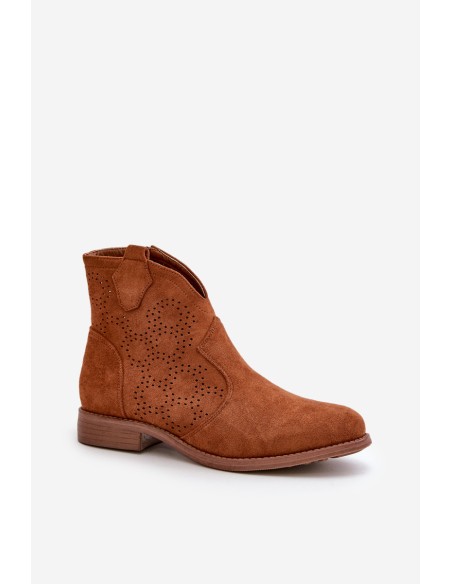 Ladies Cutout Ankle Boots On Flat Heel Camel S.Barski HY42-151