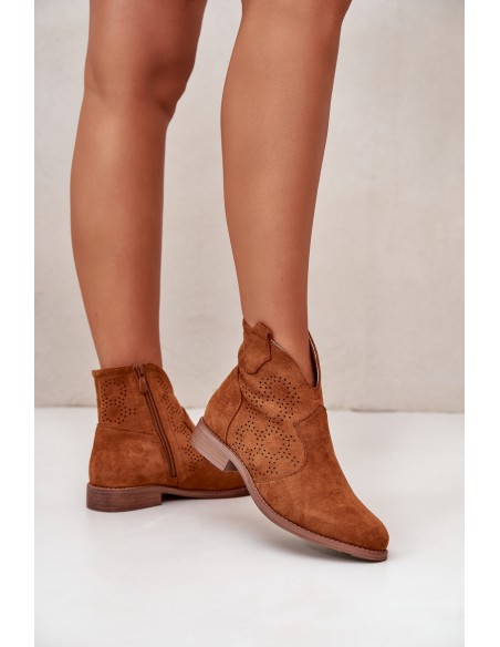 Ladies Cutout Ankle Boots On Flat Heel Camel S.Barski HY42-151