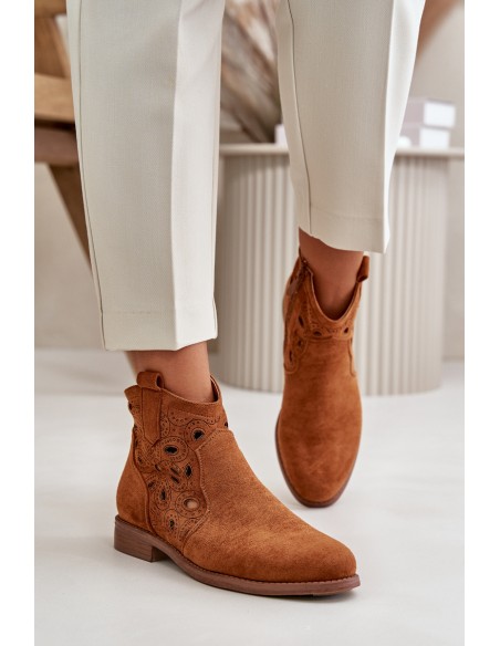Women's Perforated Ankle Boots with Zipper Camel S.Barski HY42-081