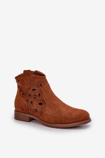 Women's Perforated Ankle Boots with Zipper Camel S.Barski HY42-081 2