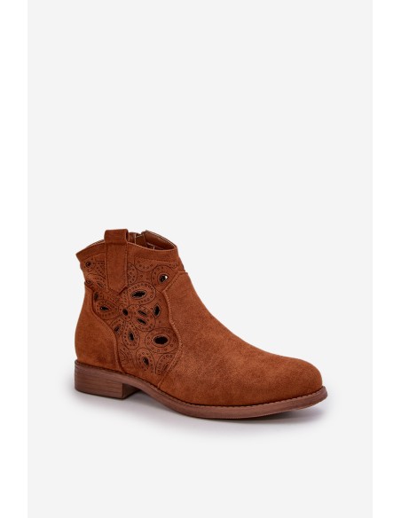 Women's Perforated Ankle Boots with Zipper Camel S.Barski HY42-081