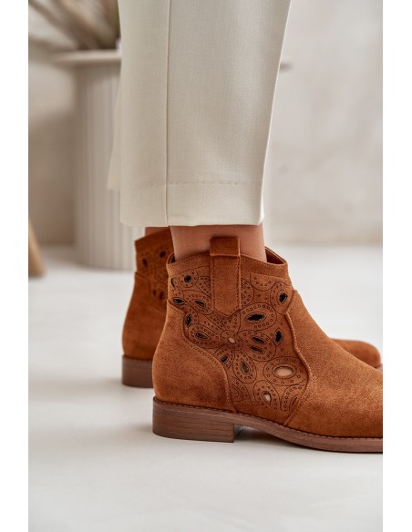 Women's Perforated Ankle Boots with Zipper Camel S.Barski HY42-081