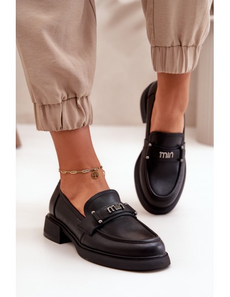 Elegant Women's Moccasins Made Of Natural Leather Black Vinceza 91114