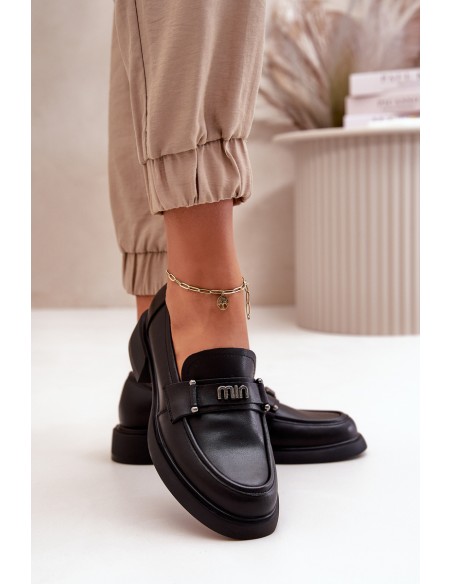 Elegant Women's Moccasins Made Of Natural Leather Black Vinceza 91114